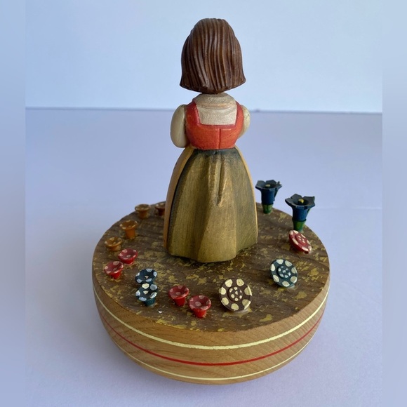 Vintage Reuge Anri Girl With Watering Can Flowers Swiss Music Box Retired Read - Picture 4 of 9